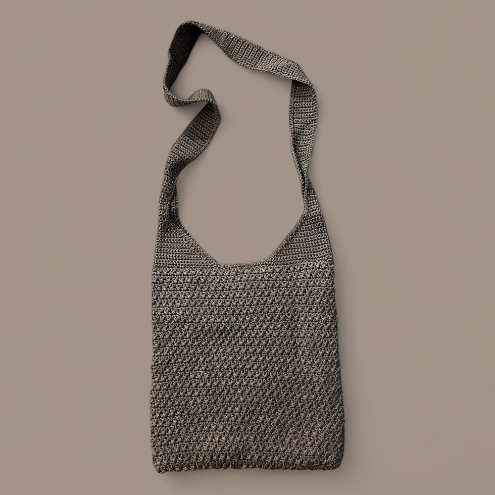 Boho Crochet Knit Hobo Bag – Neutral Taupe Shoulder Purse Minimalist Slouch Tote